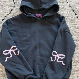 Edikted Black Hoodie with Pink Bow Sleeve Graphics